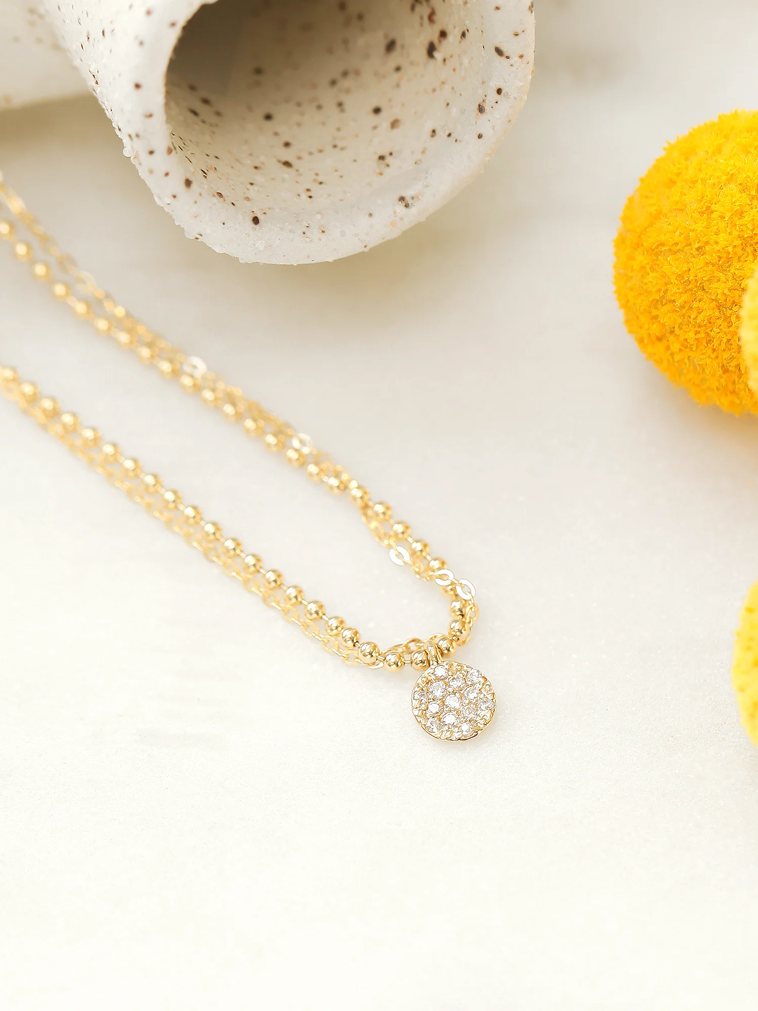14K Gold Disc Charm Ball Chain Anklet - Image 5