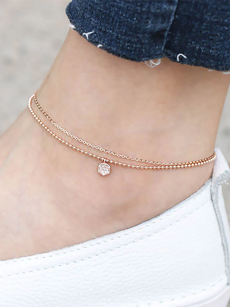 14K Gold Disc Charm Ball Chain Anklet - Image 8