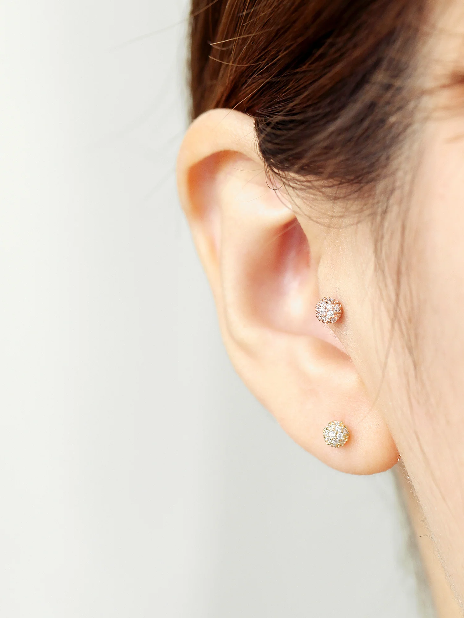 14K Gold Double Cubic Ball Cartilage Earring 18G - Image 10