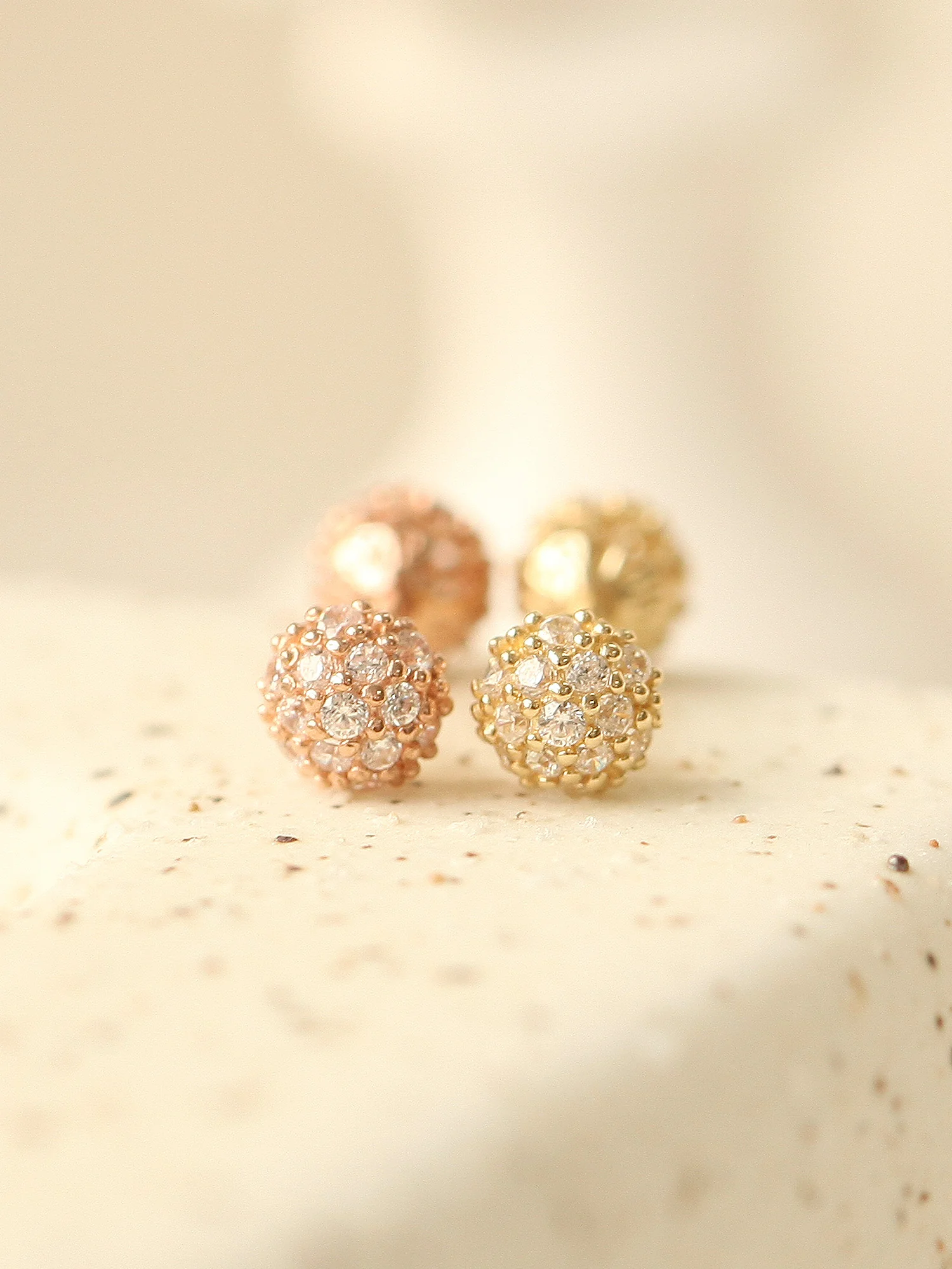 14K Gold Double Cubic Ball Cartilage Earring 18G - Image 5