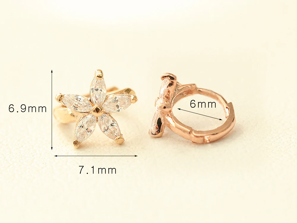 14K Gold Double Flower Hoop Earring - Image 11
