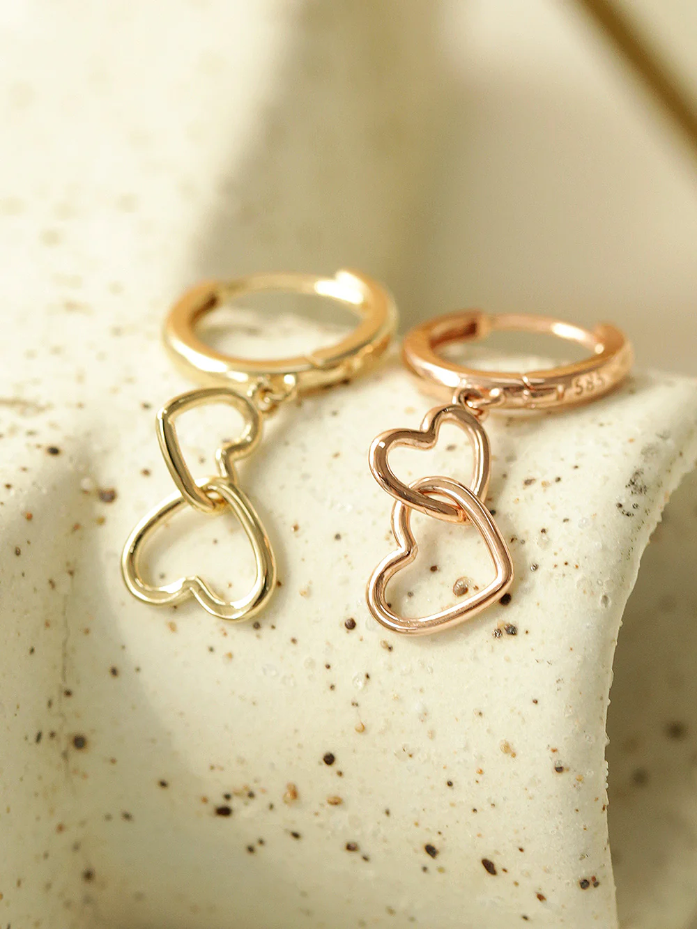 14K Gold Double Heart Hoop Earring