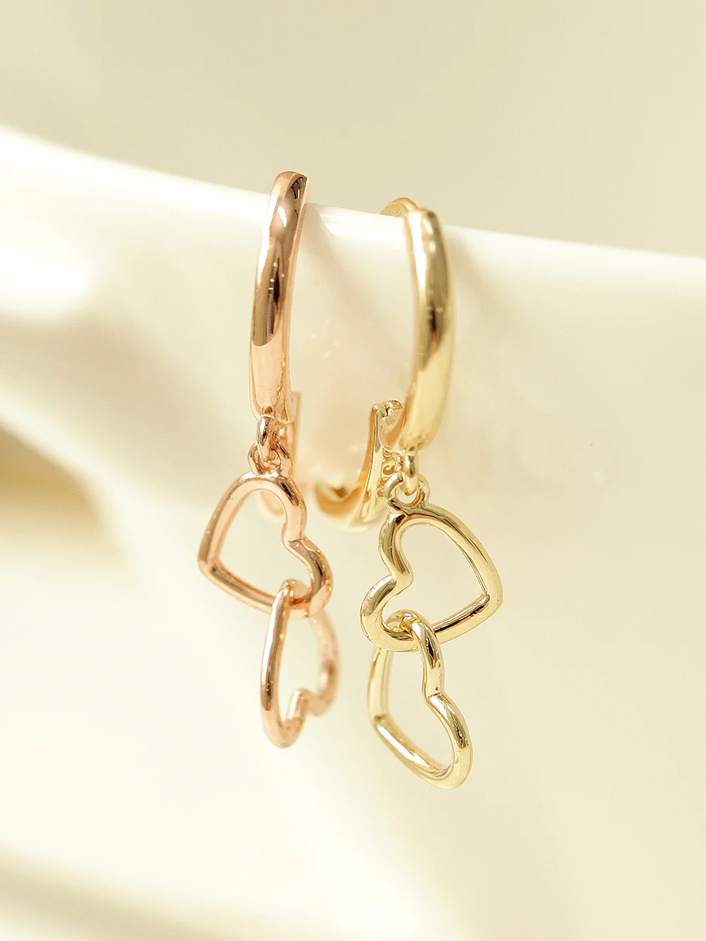 14K Gold Double Heart Hoop Earring - Image 2