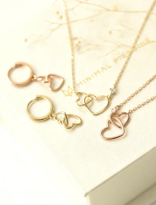 14K Gold Double Heart Hoop Earring - Image 5