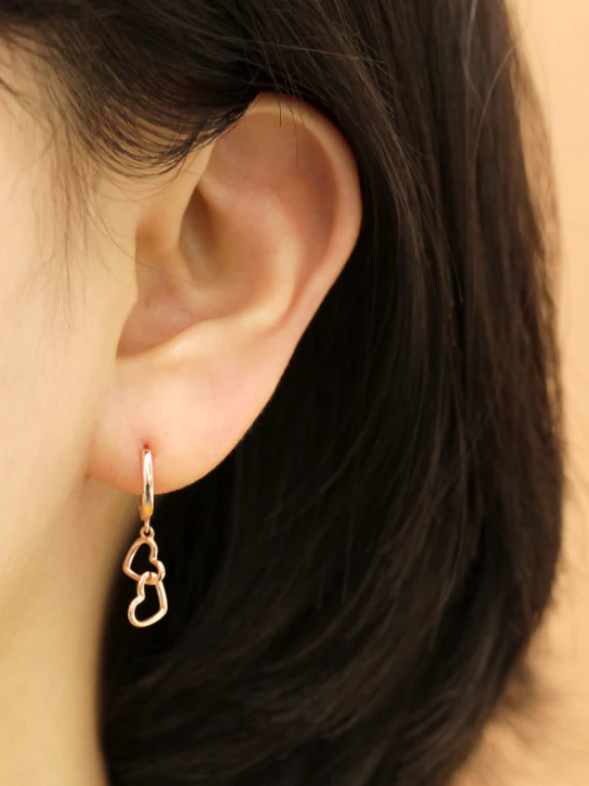 14K Gold Double Heart Hoop Earring - Image 6