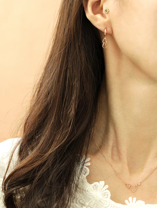 14K Gold Double Heart Hoop Earring - Image 8