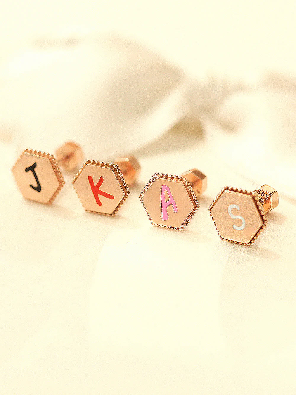 14K Gold Enamel Initial Cartilage Earring 18G16G - Image 2