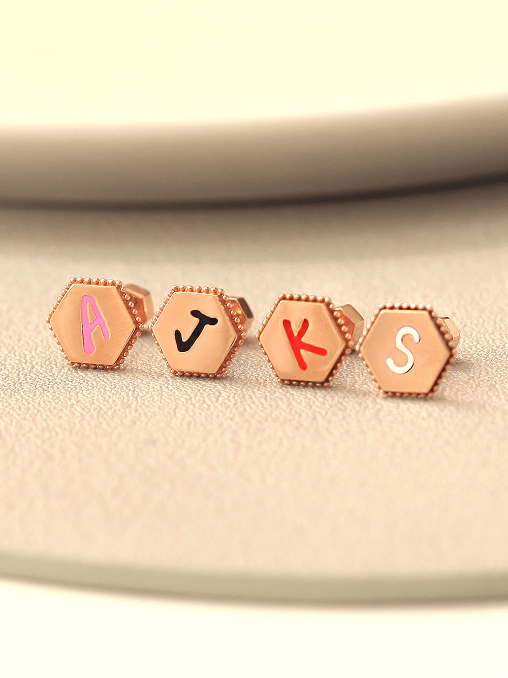 14K Gold Enamel Initial Cartilage Earring 18G16G - Image 3