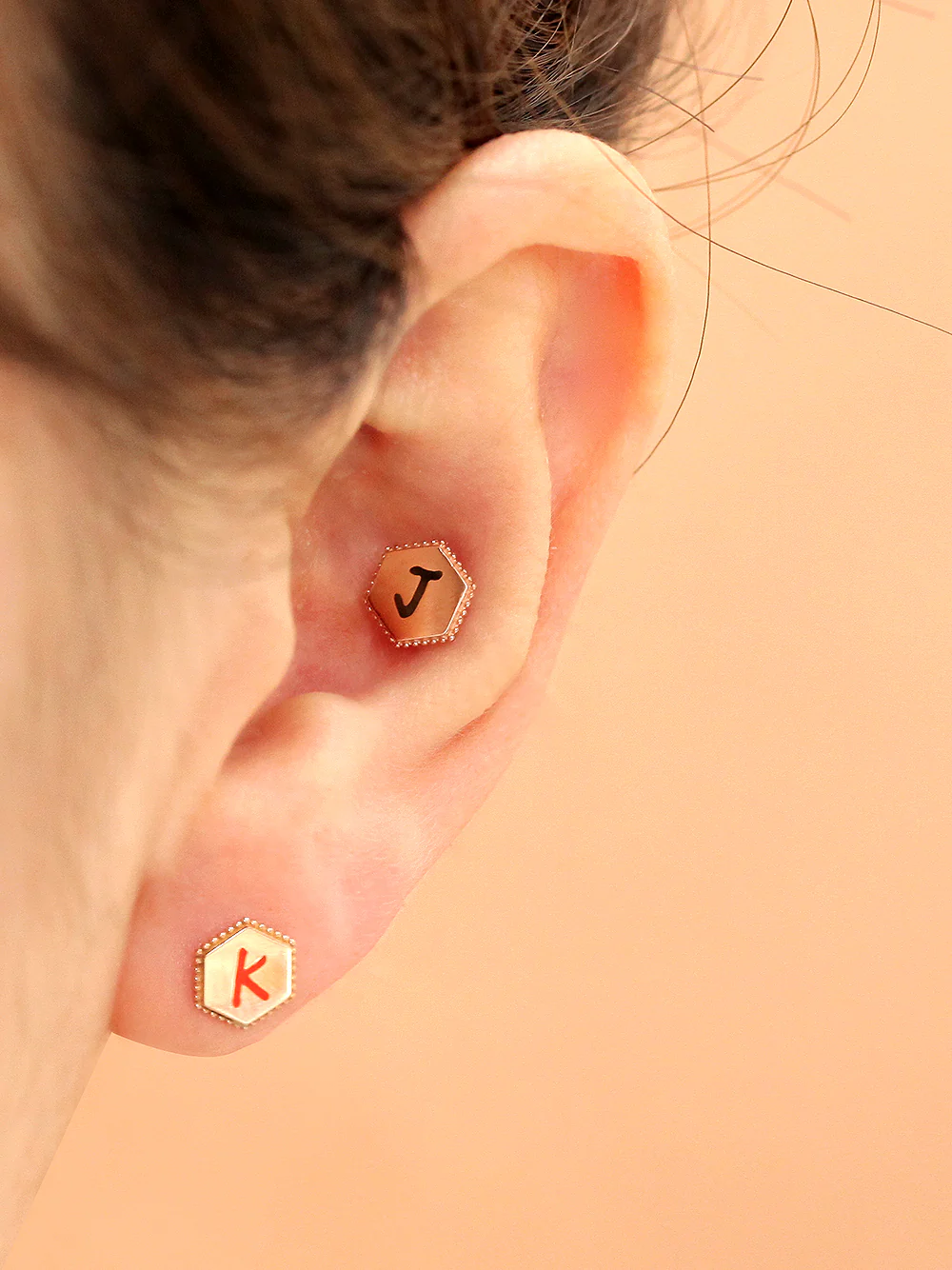 14K Gold Enamel Initial Cartilage Earring 18G16G - Image 7