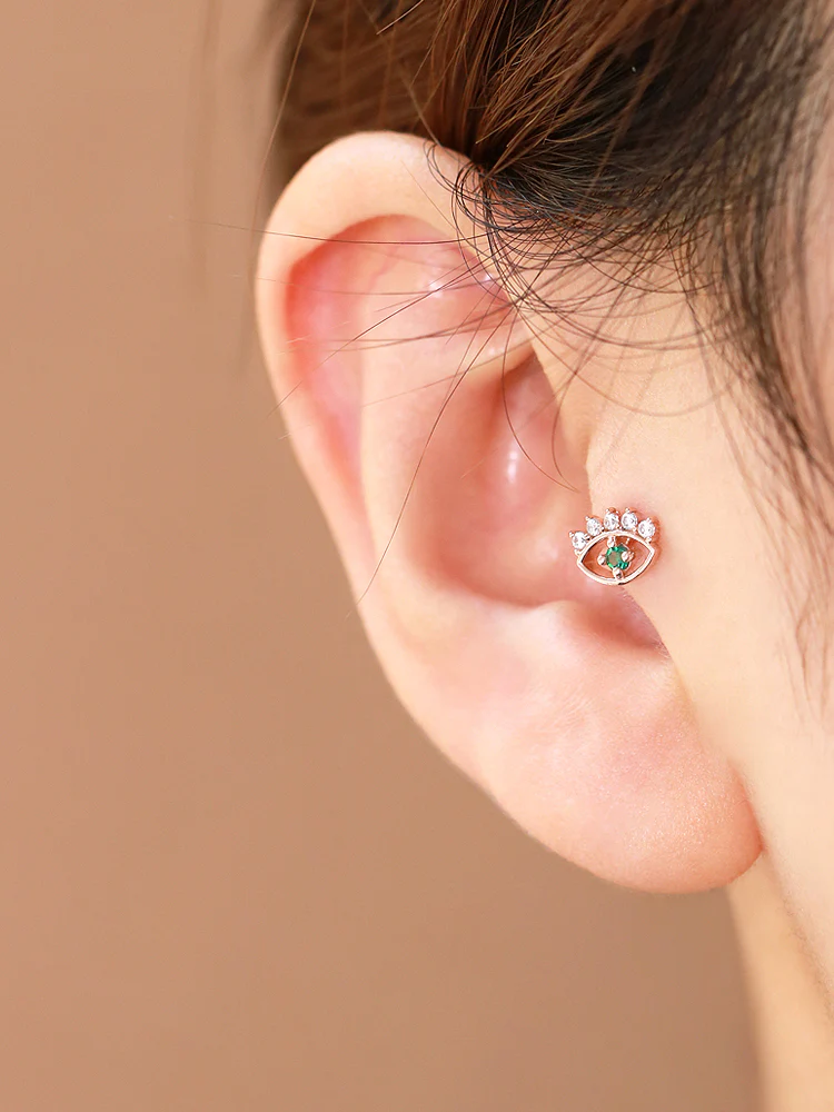 14K Gold Evileye Cubic Cartilage Earring 18G16G - Image 9