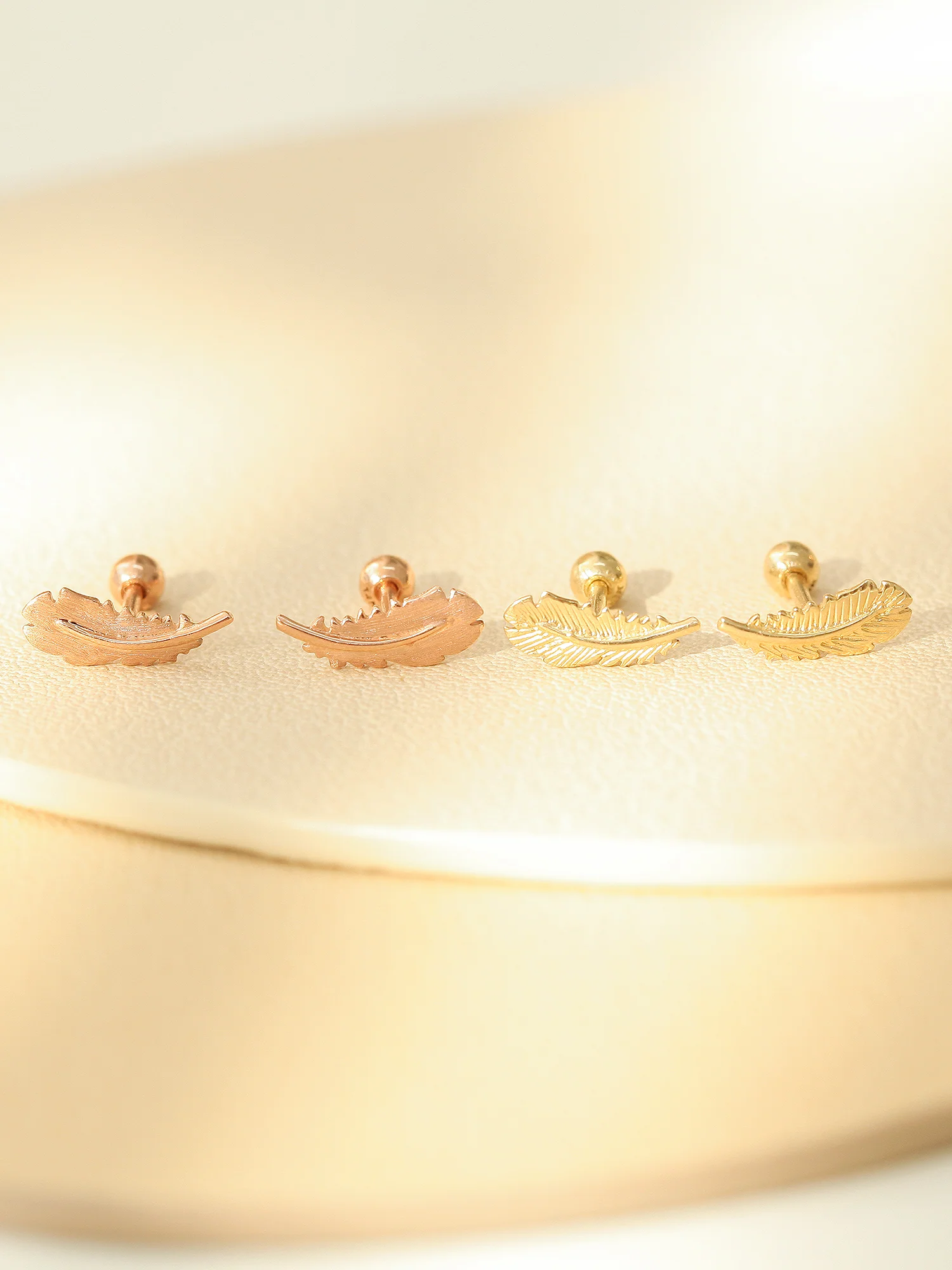 14K Gold Feather Cartilage Earring 18G16G - Image 2