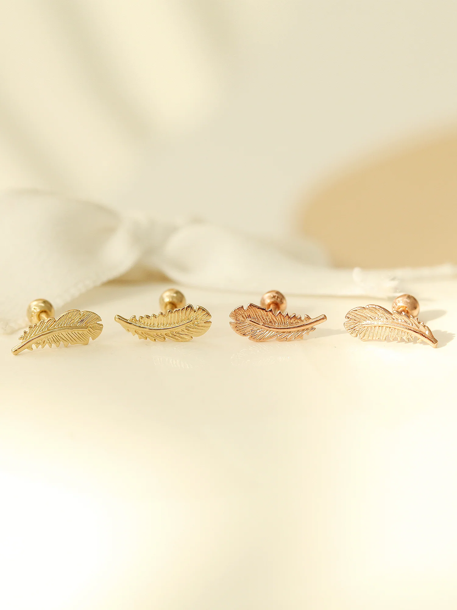 14K Gold Feather Cartilage Earring 18G16G - Image 3