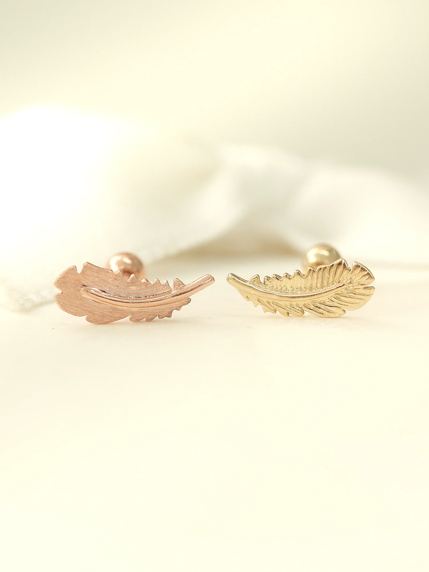 14K Gold Feather Cartilage Earring 18G16G - Image 4
