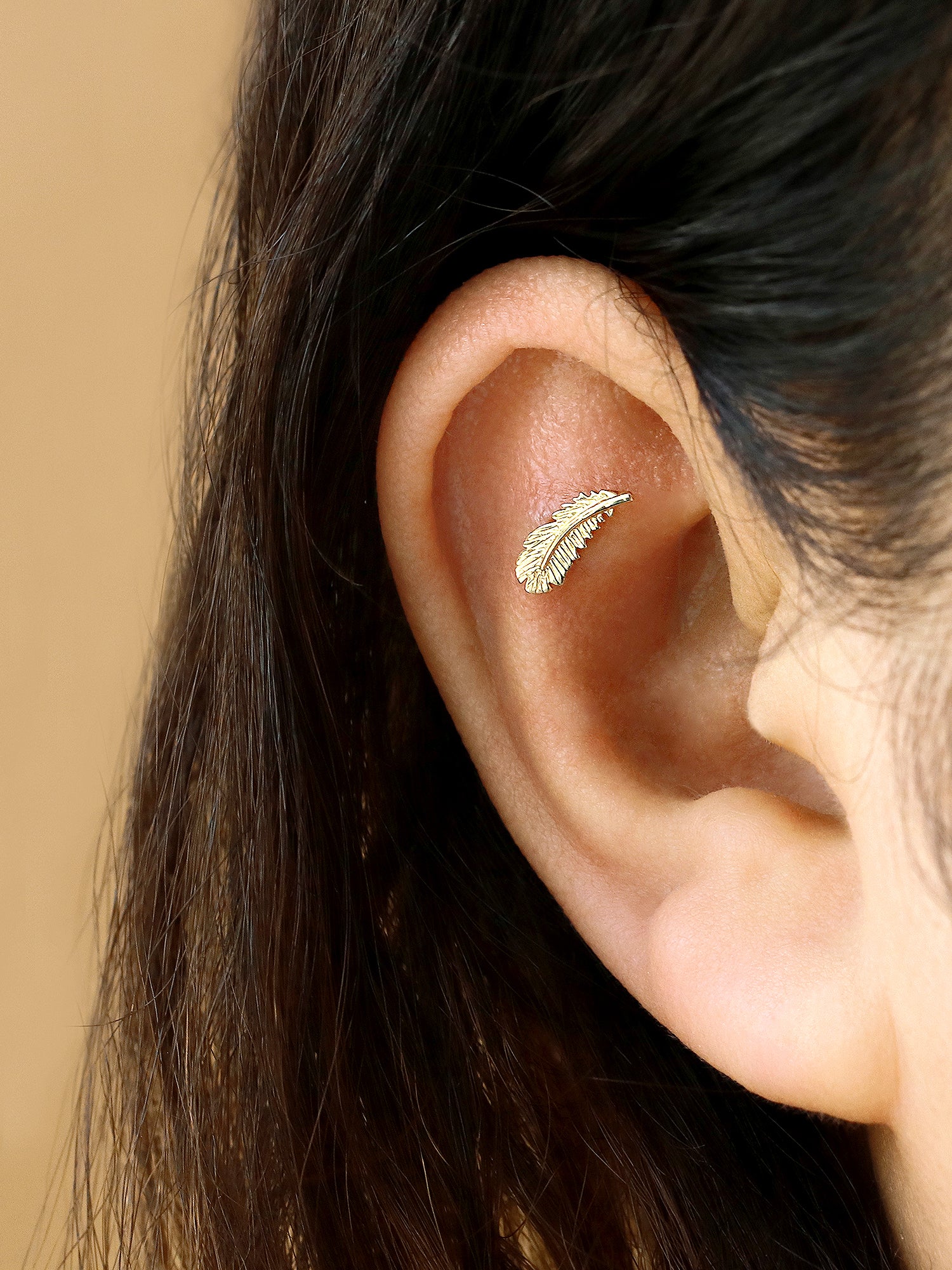 14K Gold Feather Cartilage Earring 18G16G - Image 5