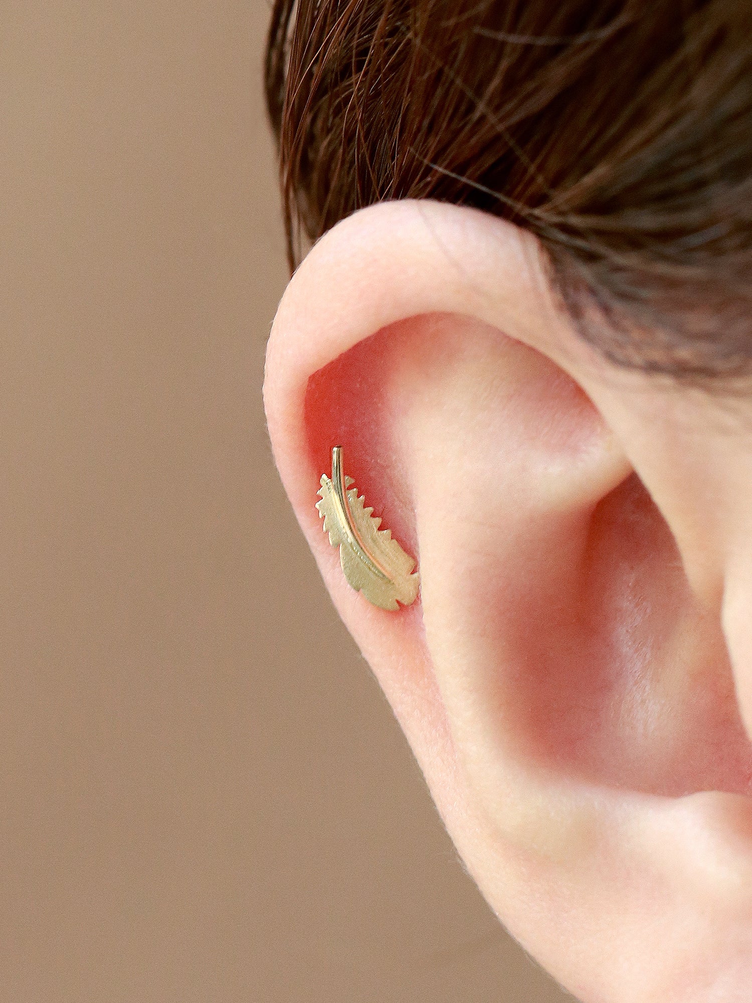 14K Gold Feather Cartilage Earring 18G16G - Image 7