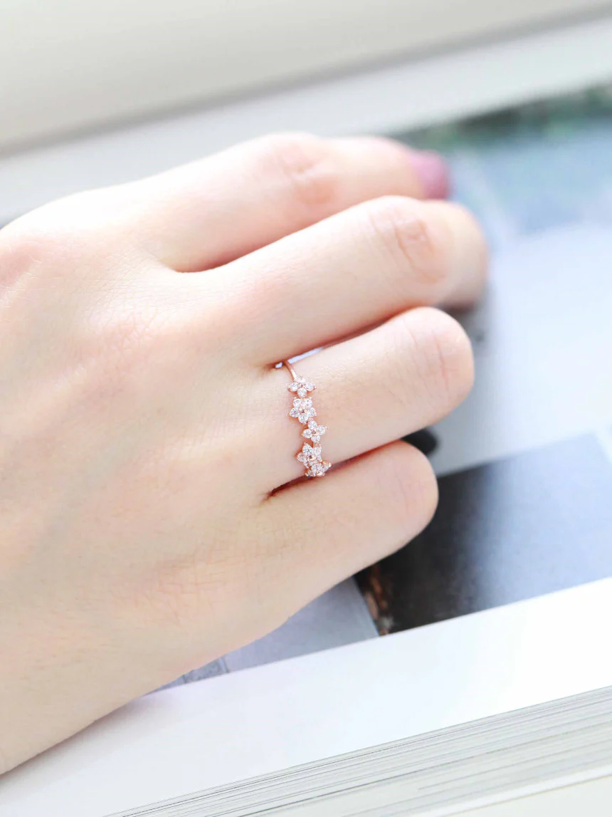 14K Gold Flower Cubic Ring