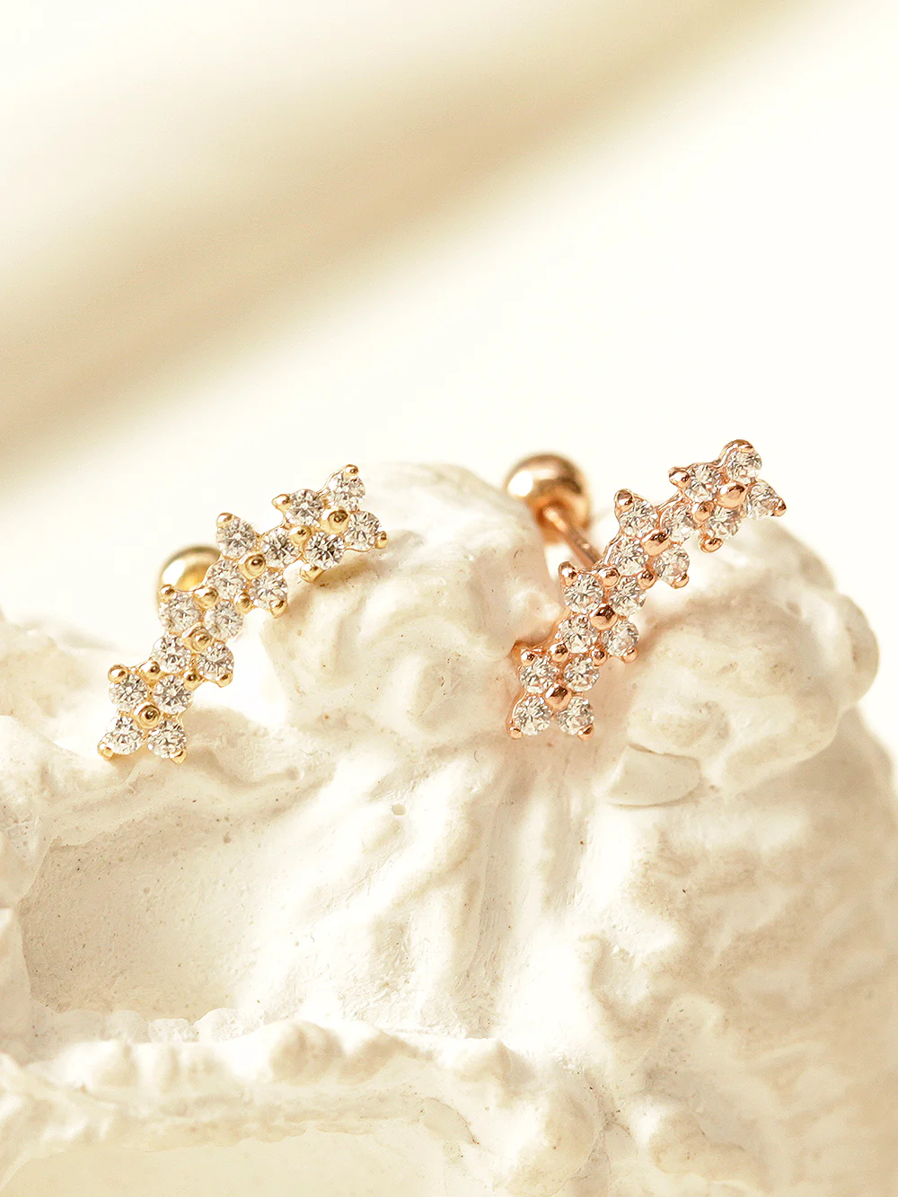 14K Gold Four Flower Cartilage Earring 20G18G16G - Image 10