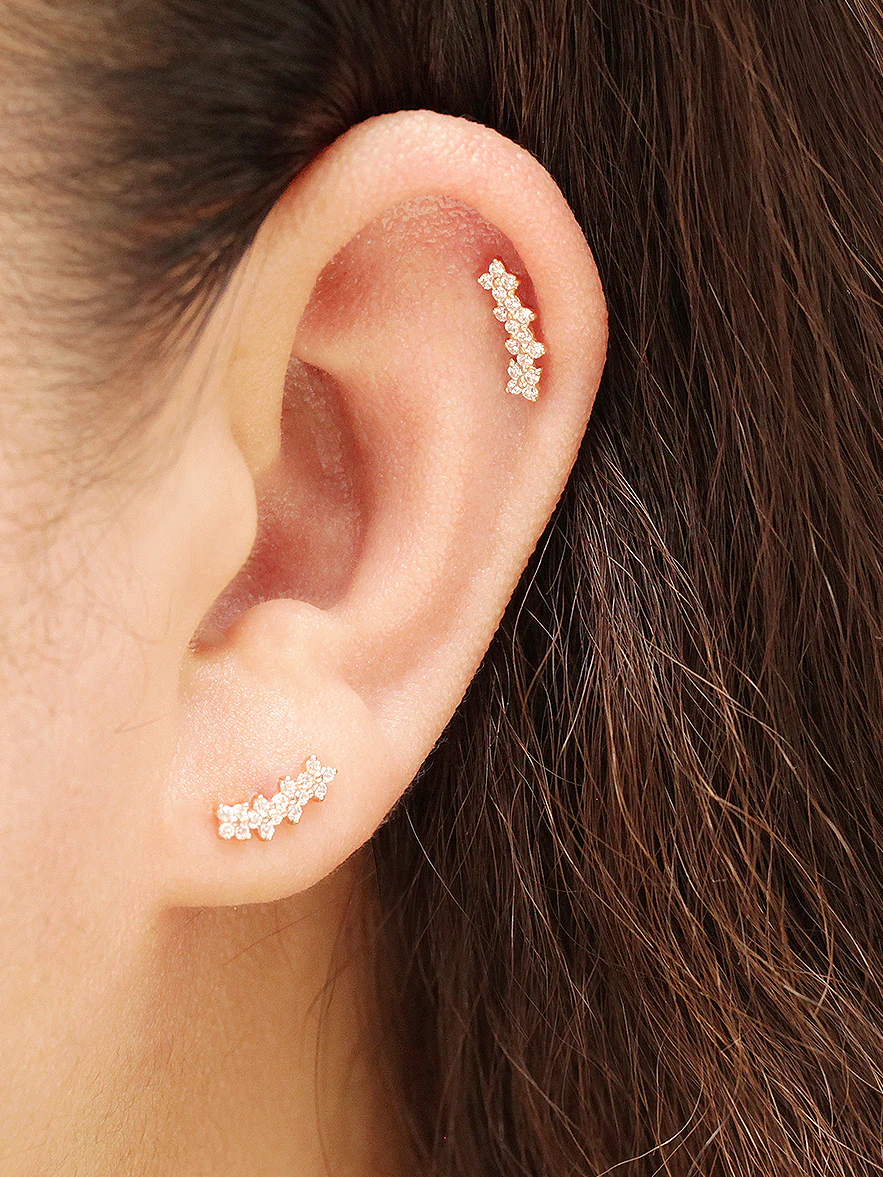 14K Gold Four Flower Cartilage Earring 20G18G16G - Image 2