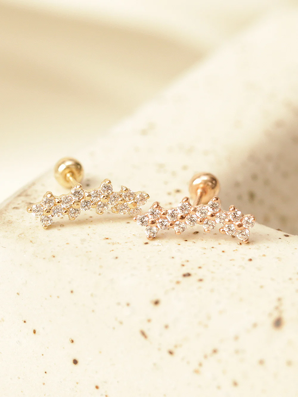 14K Gold Four Flower Cartilage Earring 20G18G16G - Image 8