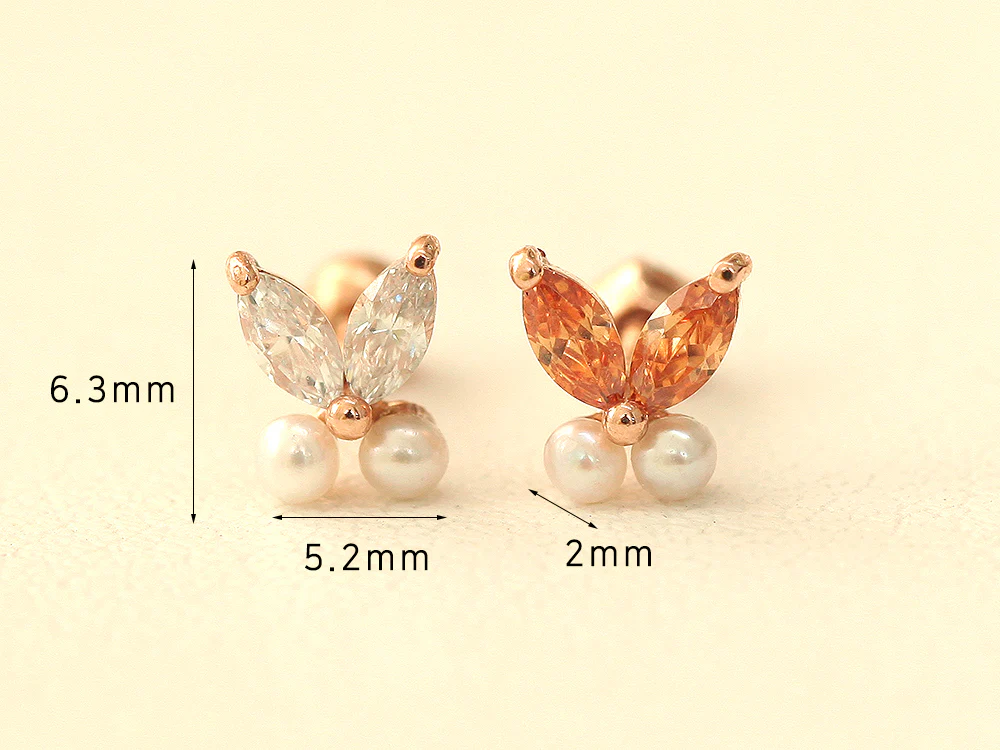 14K Gold Fresh-Water Pearl Butterfly Cartilage Earring 18G16G - Image 11