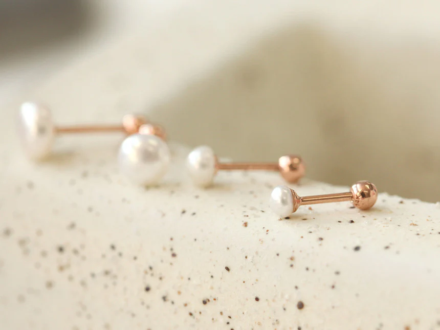14K Gold Flat Fresh-Water Pearl Cartilage Earring 18G16G - Image 12