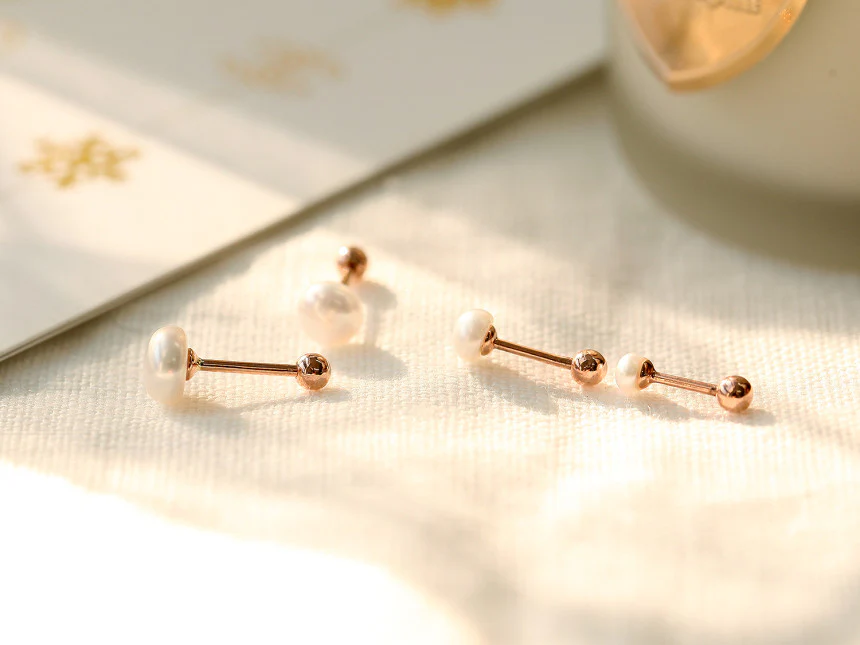 14K Gold Flat Fresh-Water Pearl Cartilage Earring 18G16G - Image 13
