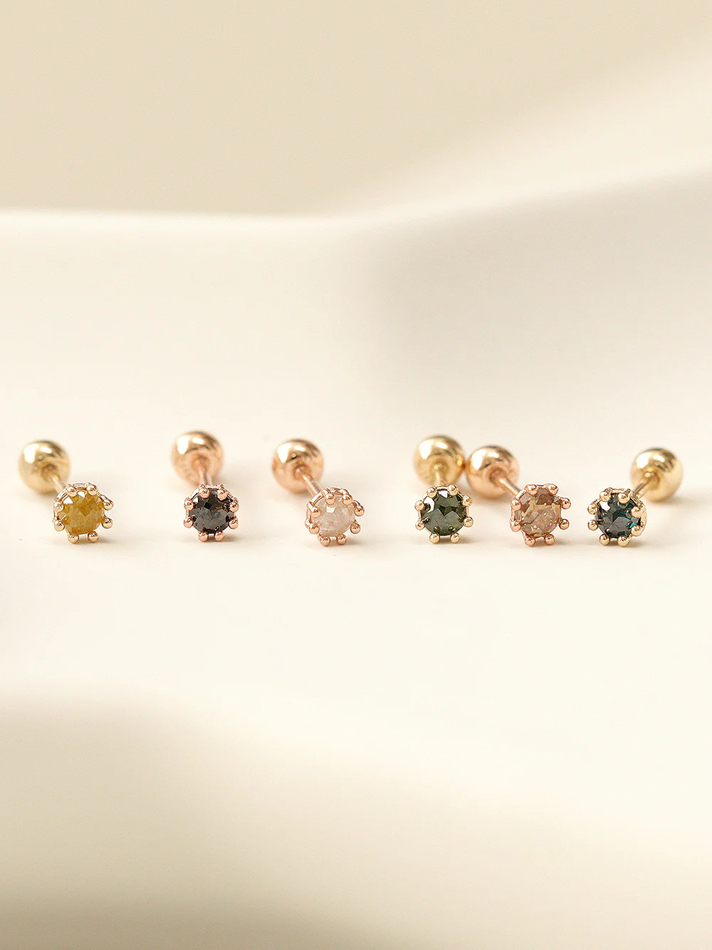 14K Gold 2.5mm Rough Diamond Cartilage Earring 20G18G