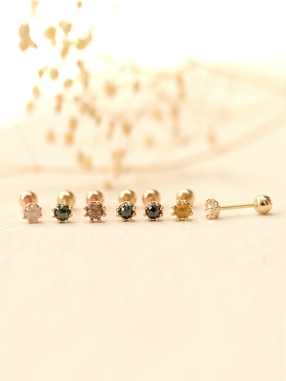 14K Gold 2.5mm Rough Diamond Cartilage Earring 20G18G - Image 2