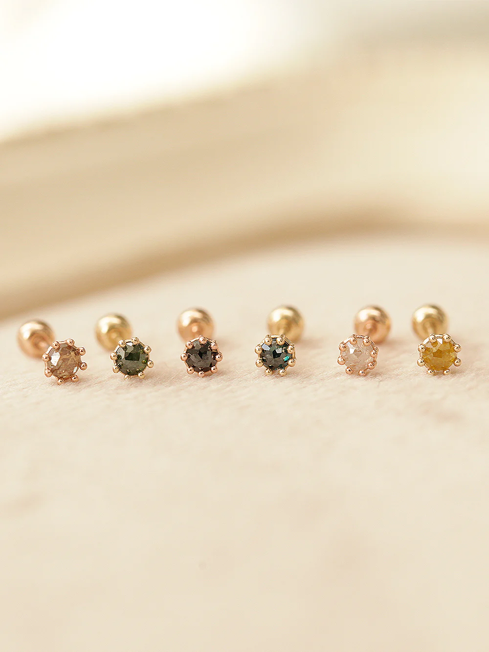 14K Gold 2.5mm Rough Diamond Cartilage Earring 20G18G - Image 3