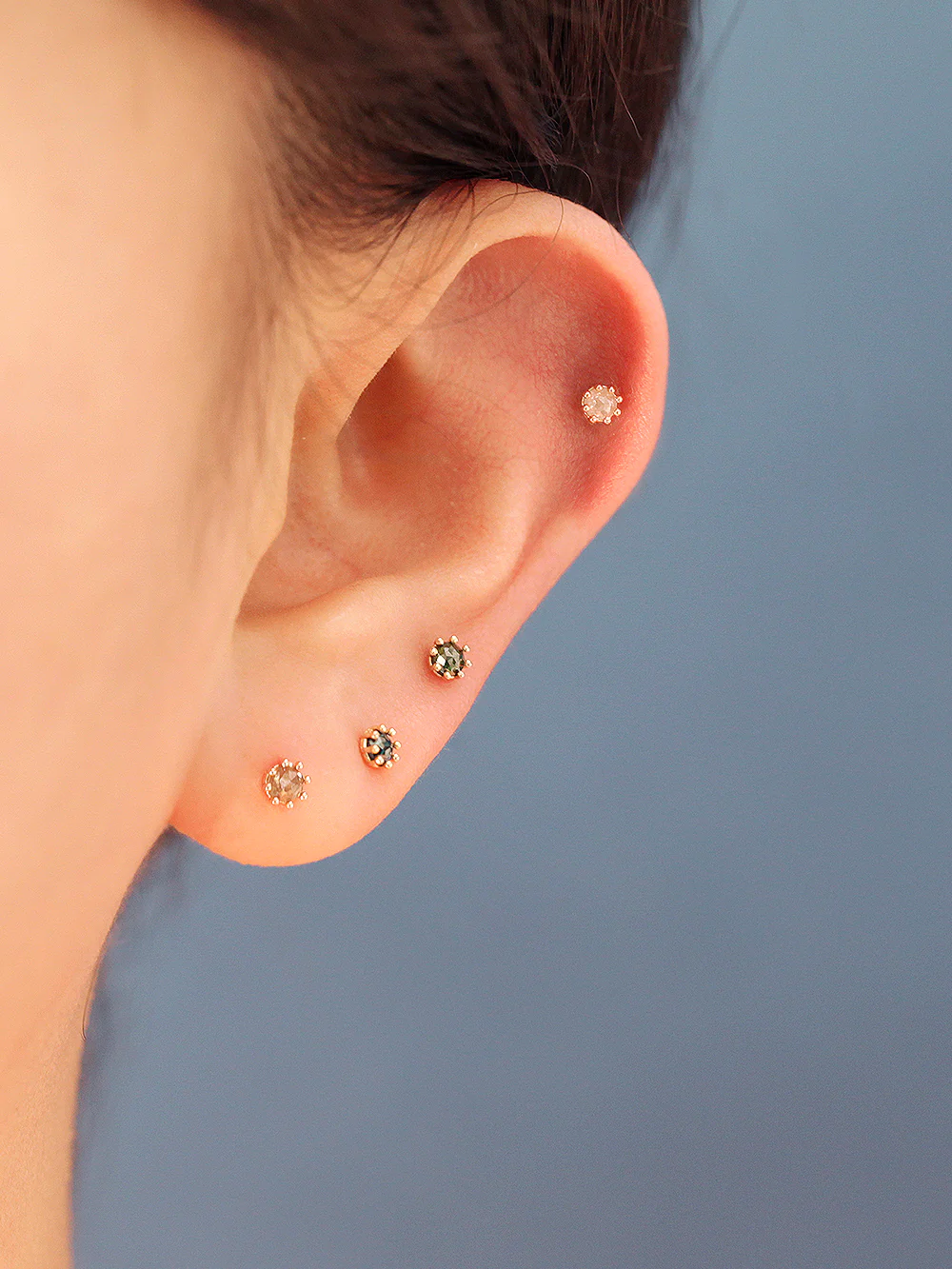 14K Gold 2.5mm Rough Diamond Cartilage Earring 20G18G - Image 4