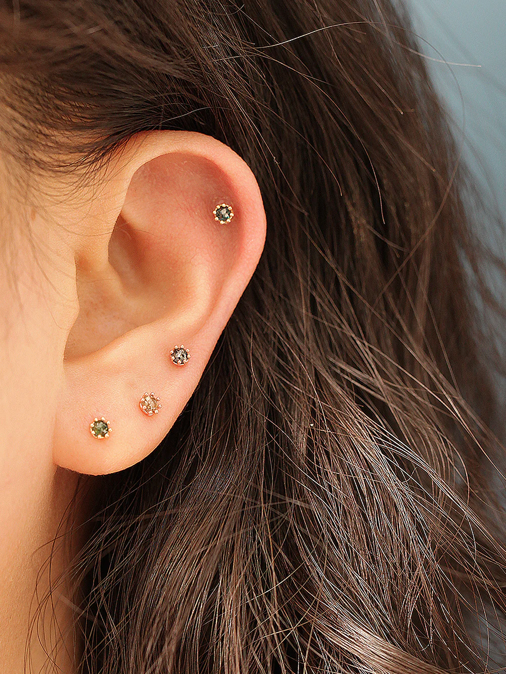14K Gold 2.5mm Rough Diamond Cartilage Earring 20G18G - Image 6