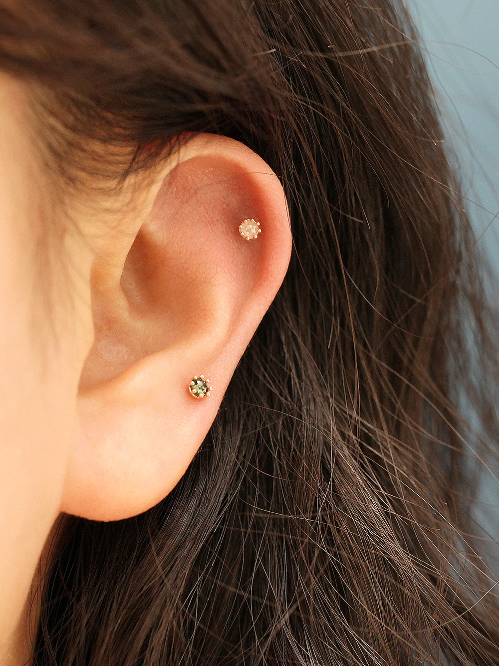 14K Gold 2.5mm Rough Diamond Cartilage Earring 20G18G - Image 7