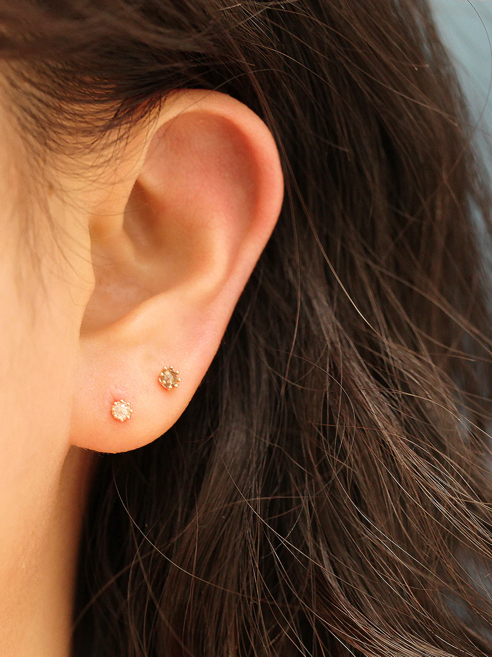 14K Gold 2.5mm Rough Diamond Cartilage Earring 20G18G - Image 8