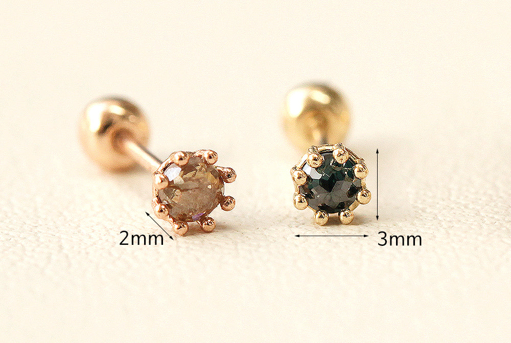 14K Gold 2.5mm Rough Diamond Cartilage Earring 20G18G - Image 9