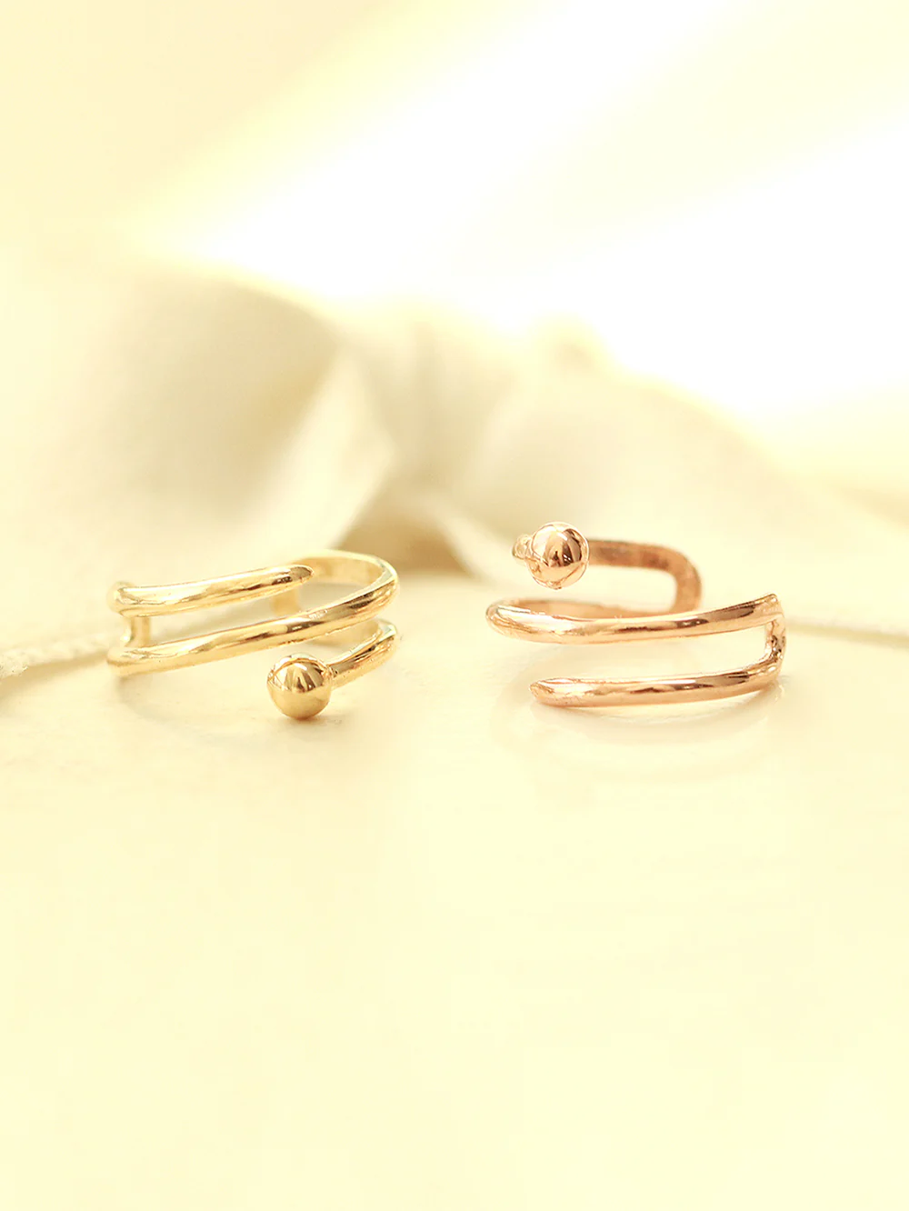 14K Gold 2 Line Ball Ear Cuff - Image 6