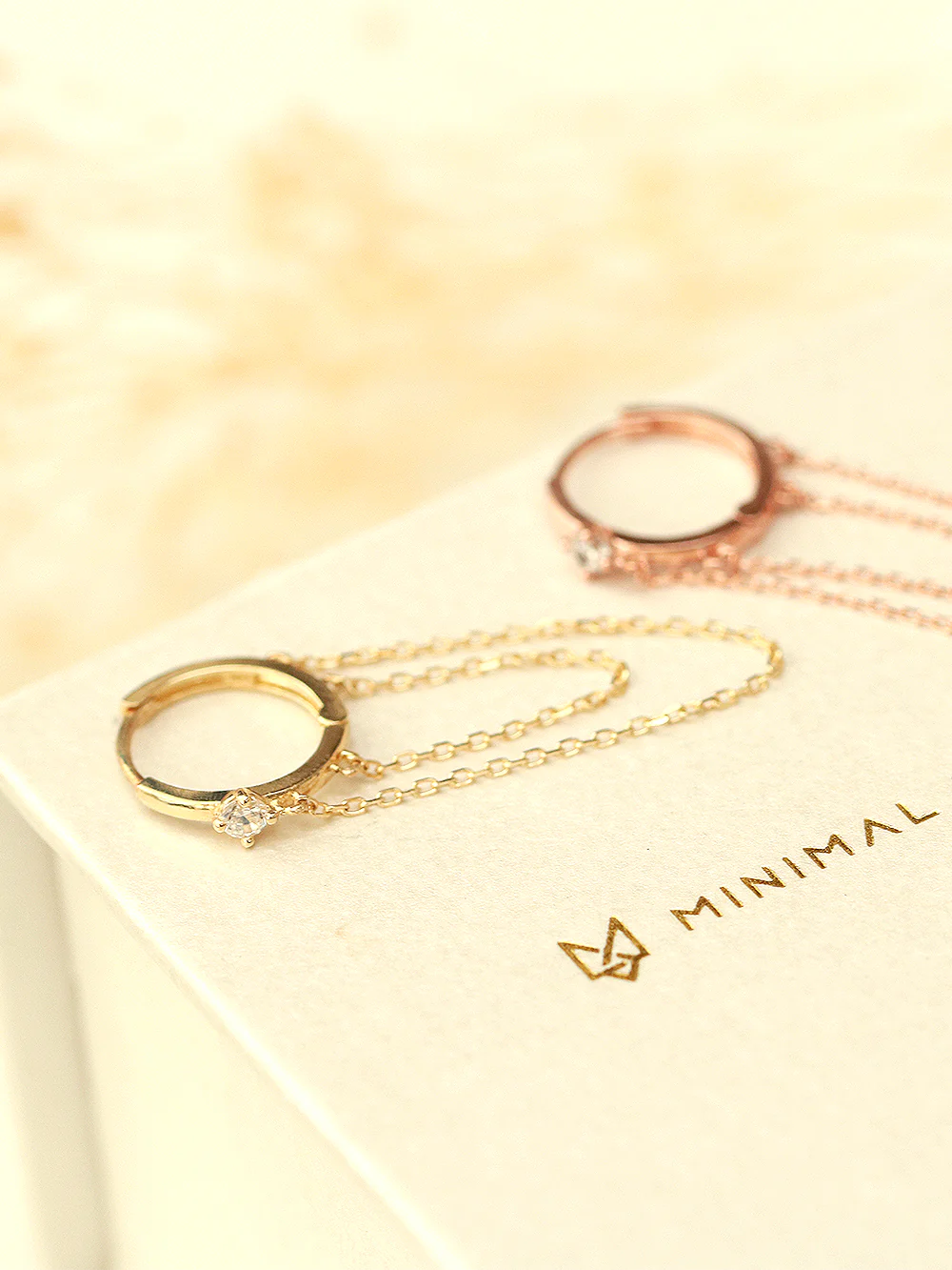 14K Gold 2 Line Chain Conch Hoop Earring - Image 3