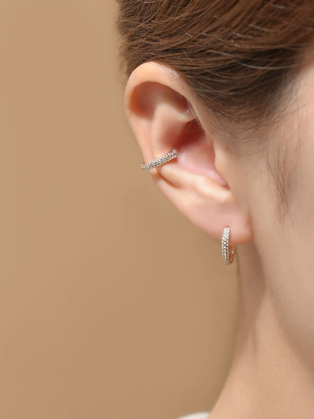 14K Gold 2 Line CZ Hoop Earring - Image 4