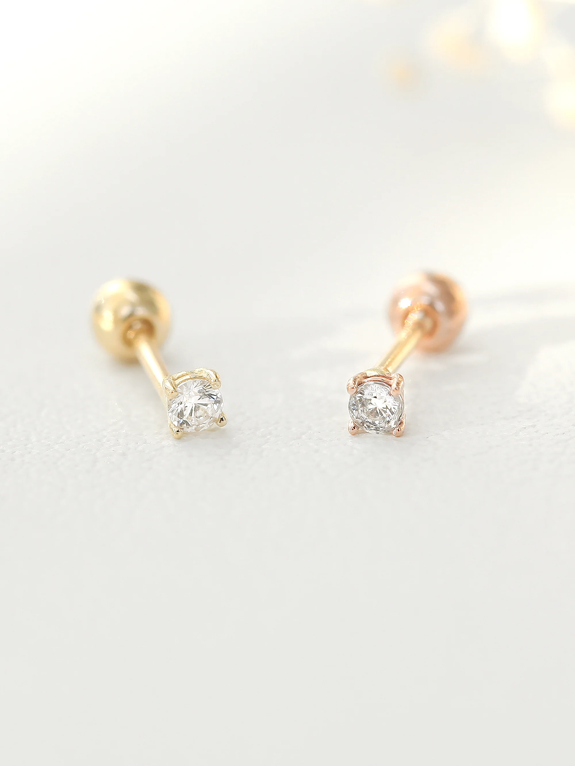 14K Gold 2mm Cubic Cartilage Earring 20g - Image 2