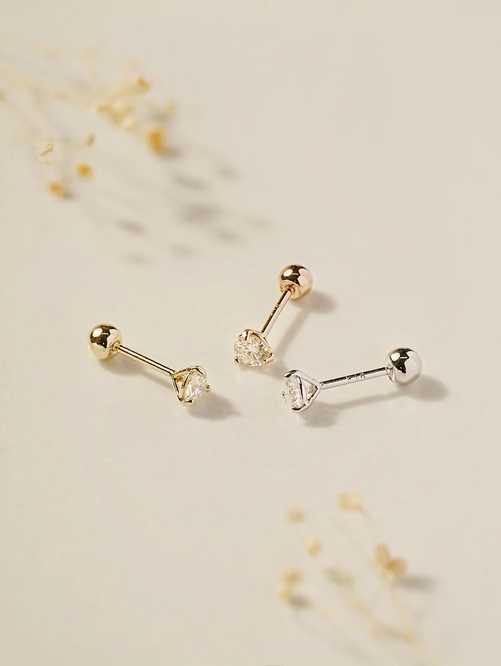 14K Gold 3 Pronged Moissanite Cartilage Earring 20G18G16G - Image 5
