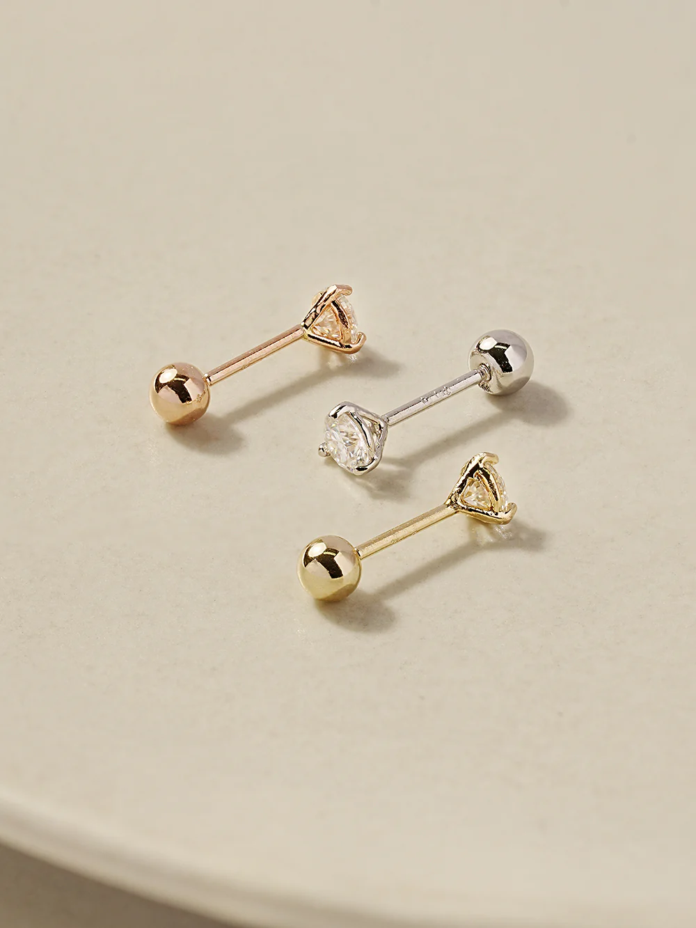 14K Gold 3 Pronged Moissanite Cartilage Earring 20G18G16G - Image 7