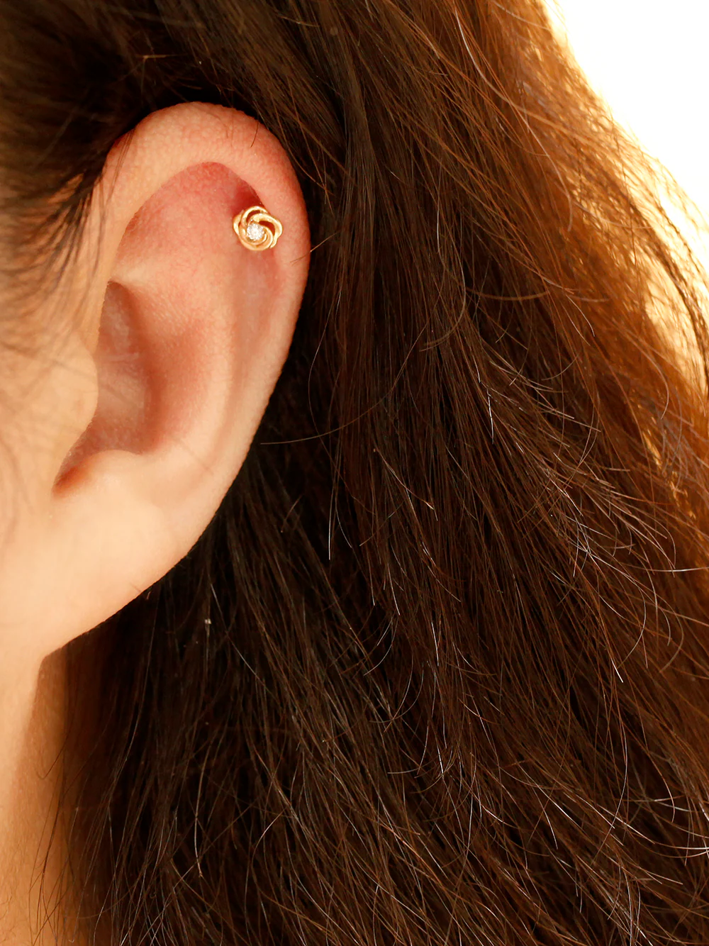 14K Gold 3D Mini Rose Cartilage Earring 20G18G16G - Image 6