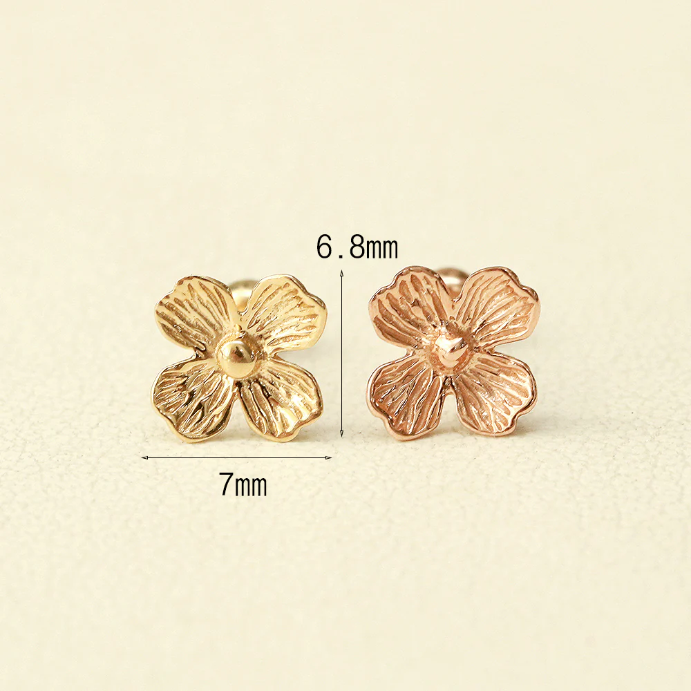 14K Gold 4 Petal Flower Cartilage Earring 20G18G16G - Image 10