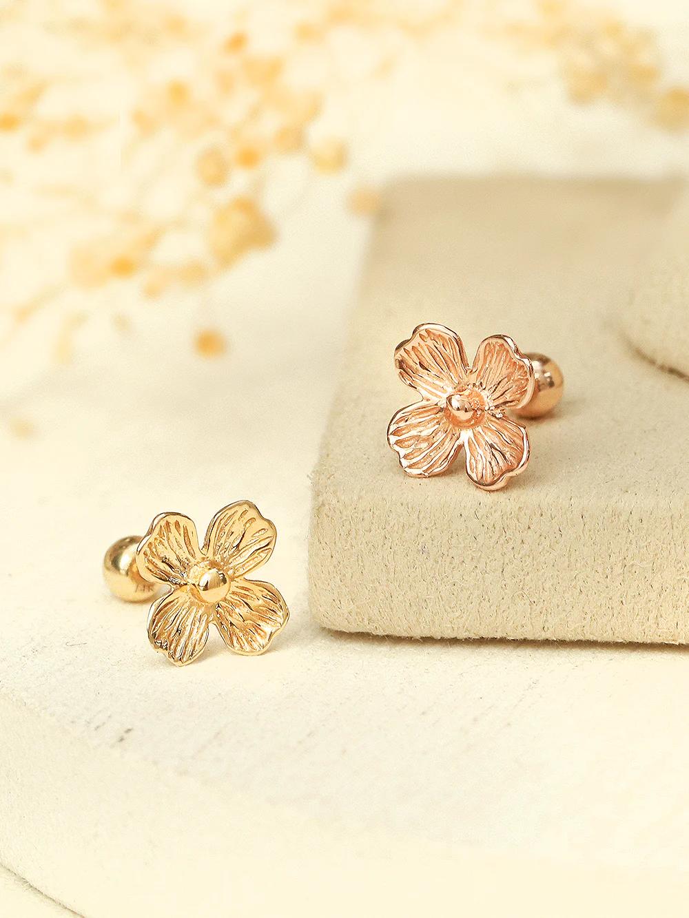14K Gold 4 Petal Flower Cartilage Earring 20G18G16G - Image 3