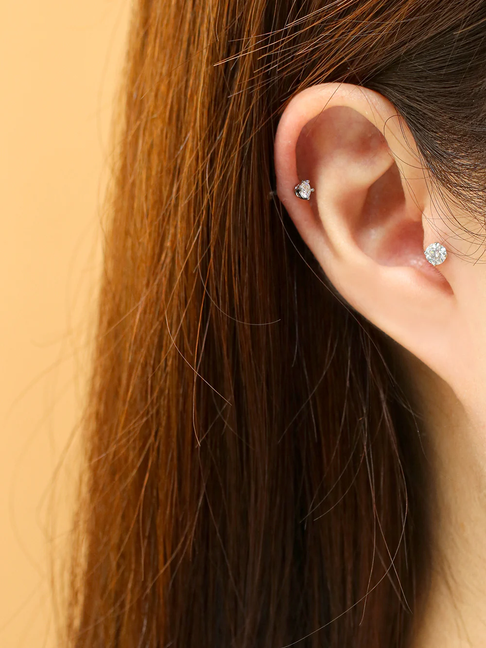 14K Gold 4 Pronged Moissanite Cartilage Earring 20G18G16G - Image 4