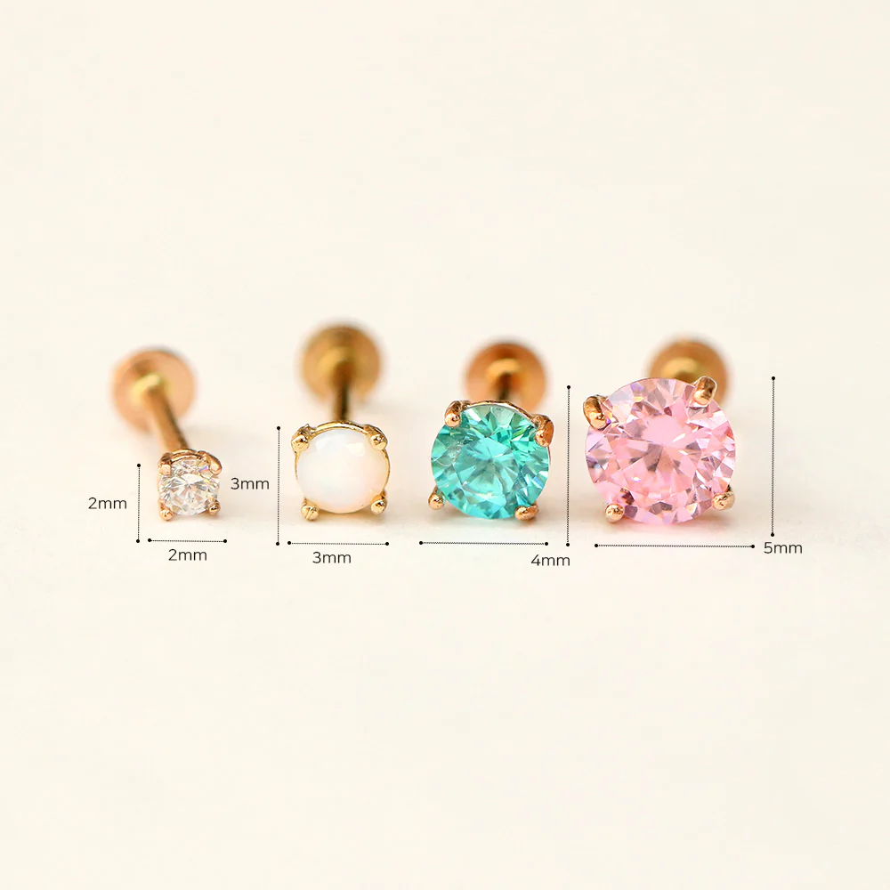 14K Gold 4 Pronged Colorful Cubic Internally Threaded Labret Piercing 18G16G - Image 11