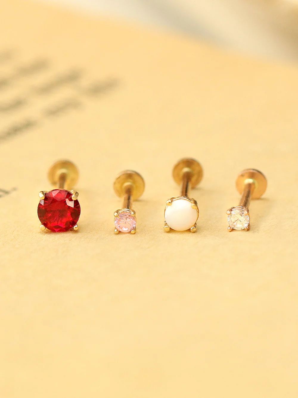 14K Gold 4 Pronged Colorful Cubic Internally Threaded Labret Piercing 18G16G - Image 9