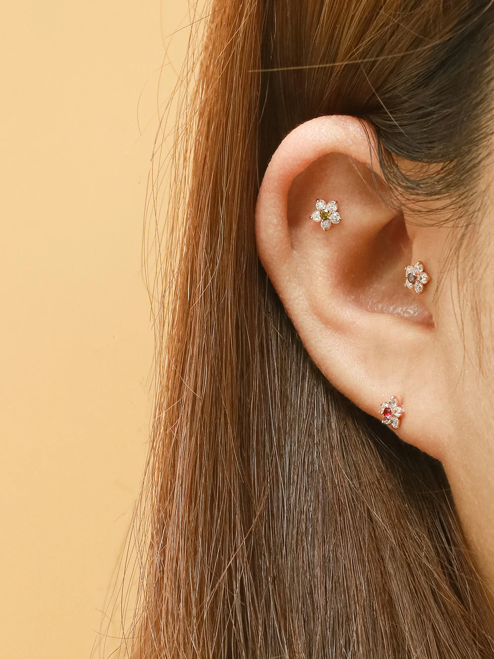 14K Gold 5 Petals Cubic Flower Cartilage Earring 20G18G16G - Image 12
