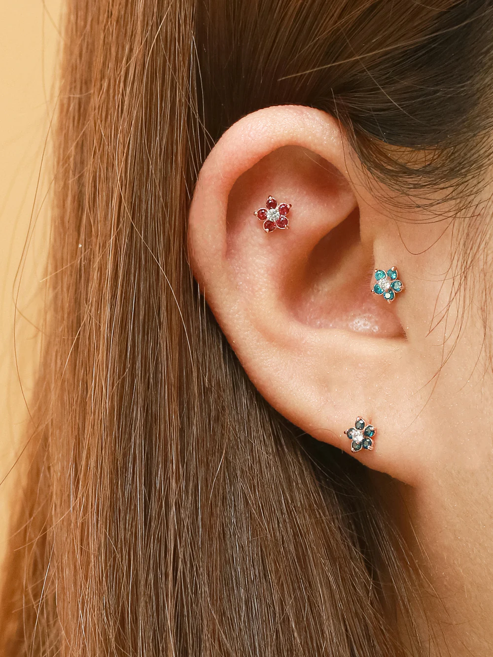 14K Gold 5 Petals Cubic Flower Cartilage Earring 20G18G16G - Image 16