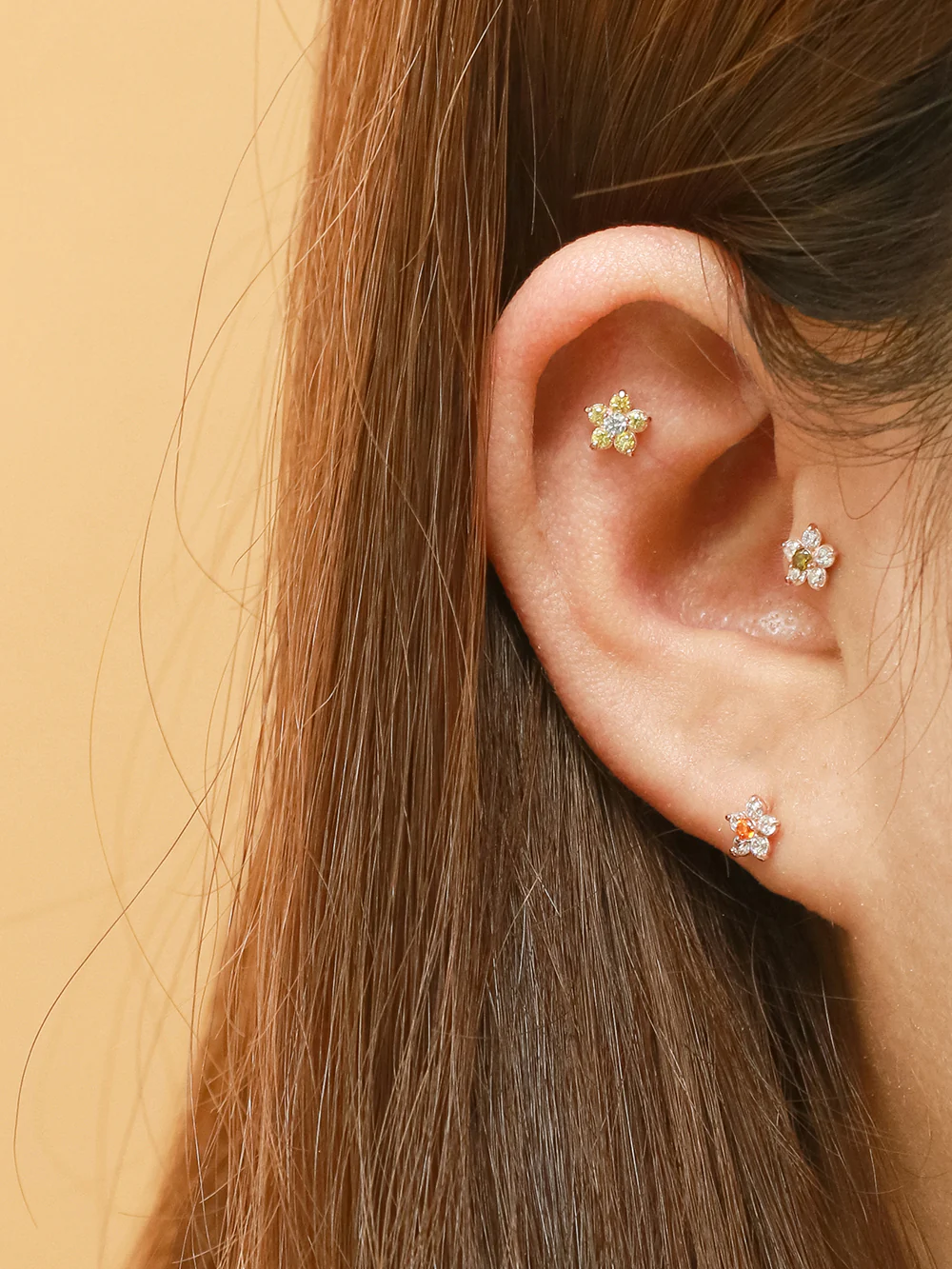 14K Gold 5 Petals Cubic Flower Cartilage Earring 20G18G16G - Image 19