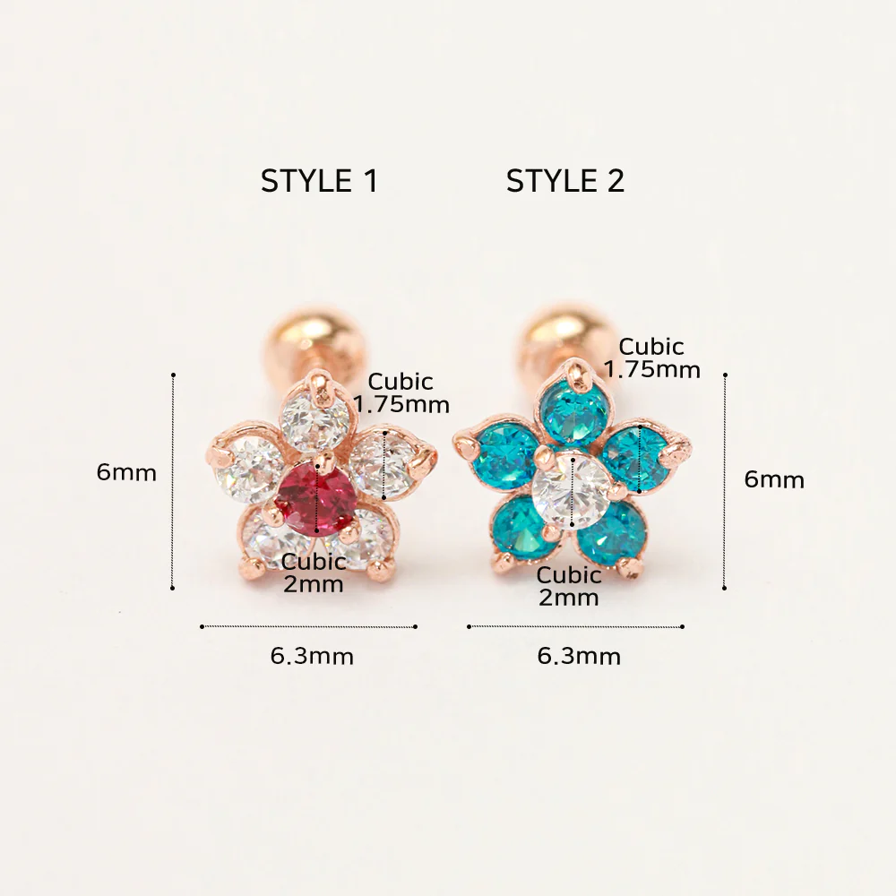 14K Gold 5 Petals Cubic Flower Cartilage Earring 20G18G16G - Image 20